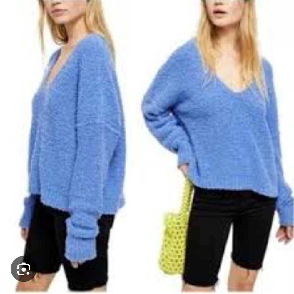 Free People Women’s Finders Keepers Vneck Pullo Sweater Oversized Cotton Blend S